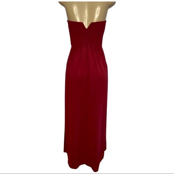 Social Bridesmaids Strapless Draped Bodice Maxi Dress with Front Slits - Picture 3 of 8
